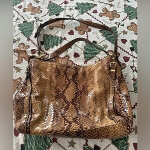 Michael Kors Brown Snakeskin Embossed Shoulder Bag